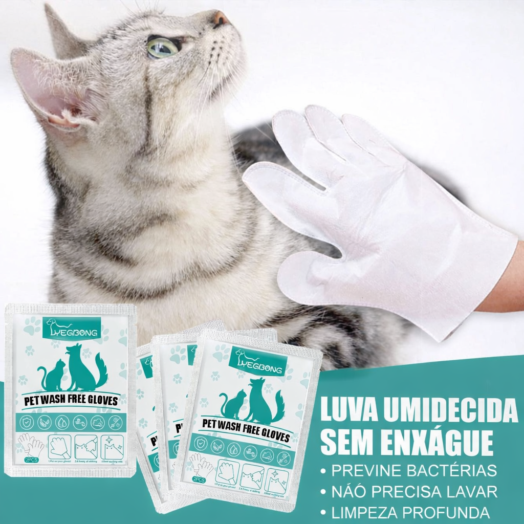 Miauzy Luva Umedecida para Banho Pets – Limpeza Rápida e Hidratante