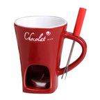 Hot Ceramic Chocolate Chafing Dish Cup with Fork Candle Pot Melting Chocolate Mug Tableware Creative Household Drinking Utensils