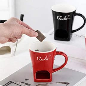 Hot Ceramic Chocolate Chafing Dish Cup with Fork Candle Pot Melting Chocolate Mug Tableware Creative Household Drinking Utensils