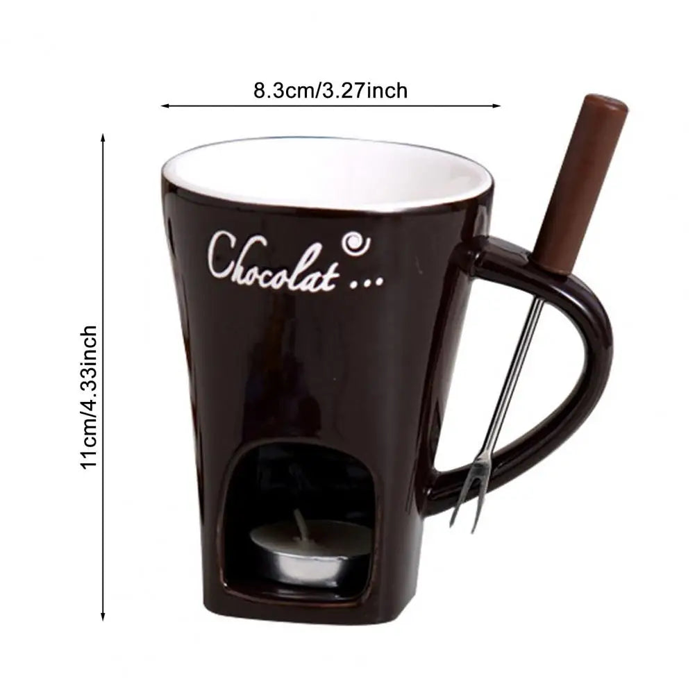 Hot Ceramic Chocolate Chafing Dish Cup with Fork Candle Pot Melting Chocolate Mug Tableware Creative Household Drinking Utensils