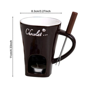 Hot Ceramic Chocolate Chafing Dish Cup with Fork Candle Pot Melting Chocolate Mug Tableware Creative Household Drinking Utensils