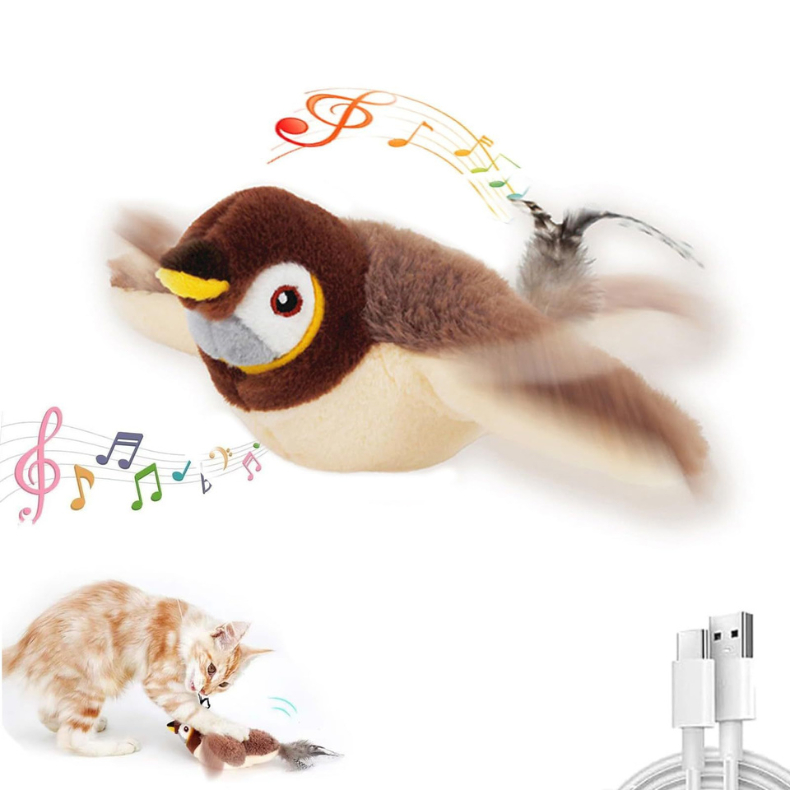 Pássaro Gato Brinquedo Interativo Recarregável Toque Ativado De Pelúcia